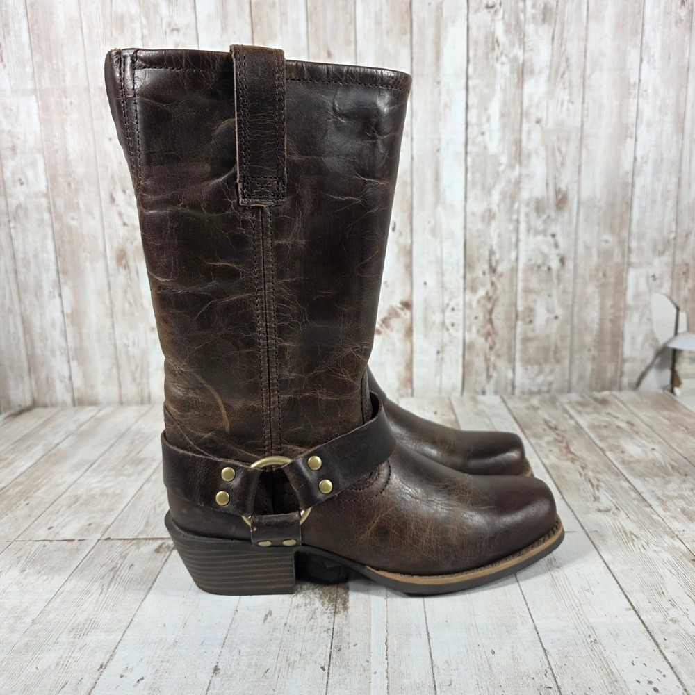 Justin Gypsy Women Distressed Brown Leather Harness Boots Square Toe L9753 7B